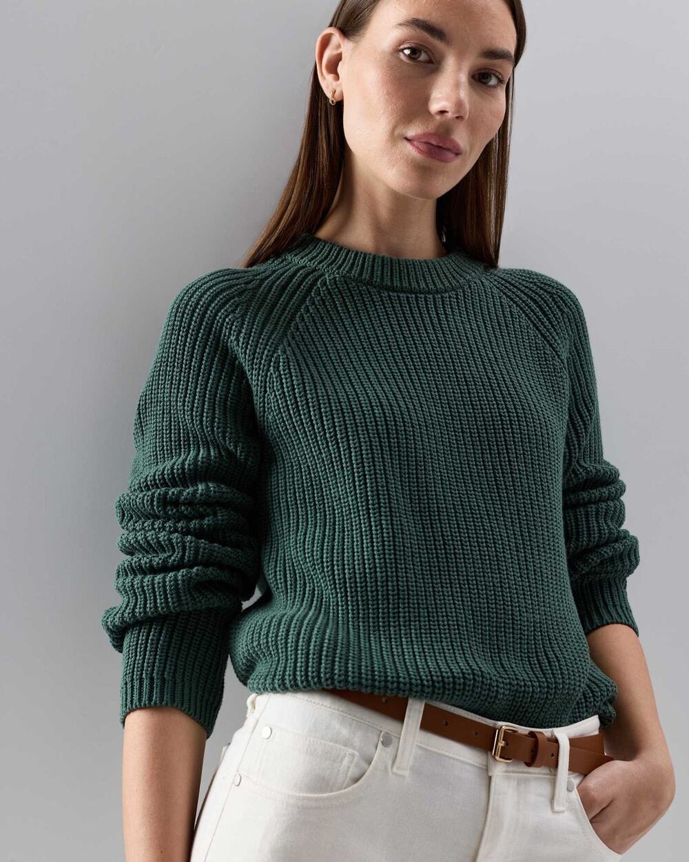 Quince Organic Cotton Dark Spruce Fisherman Crew Sweater Large